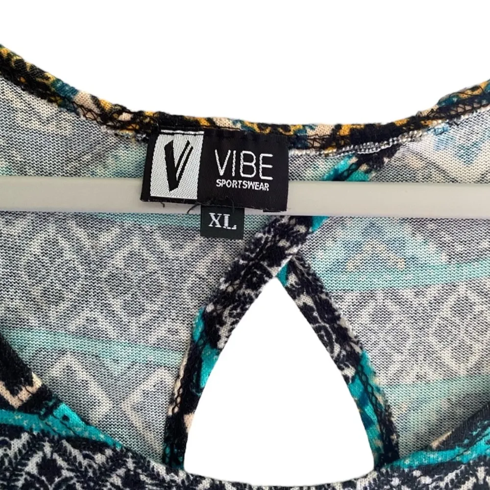 Aqua Teal Blue & Beige Long Sleeve Dress Diamond Pattern Women’s Size X - Image 2