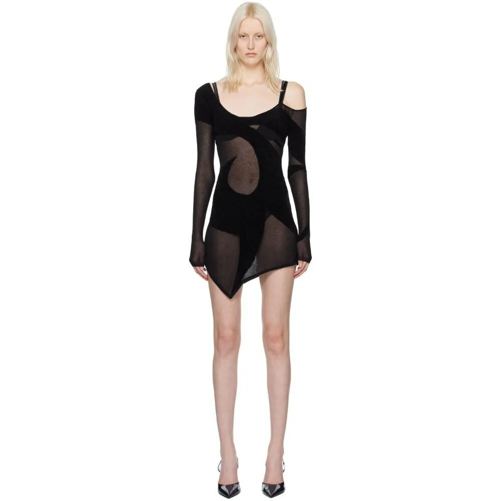 THE ATTICO Long Sleeve Mini Dress in Black 42 New Womens Knit Sheer sweater Size undefined - Image 16
