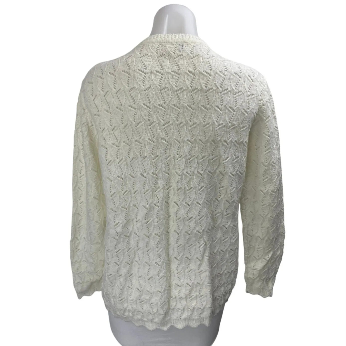 Rosanna Women's White Long Sleeve Open Knit Button Up Cardigan Sweater Top 6 - Image 2