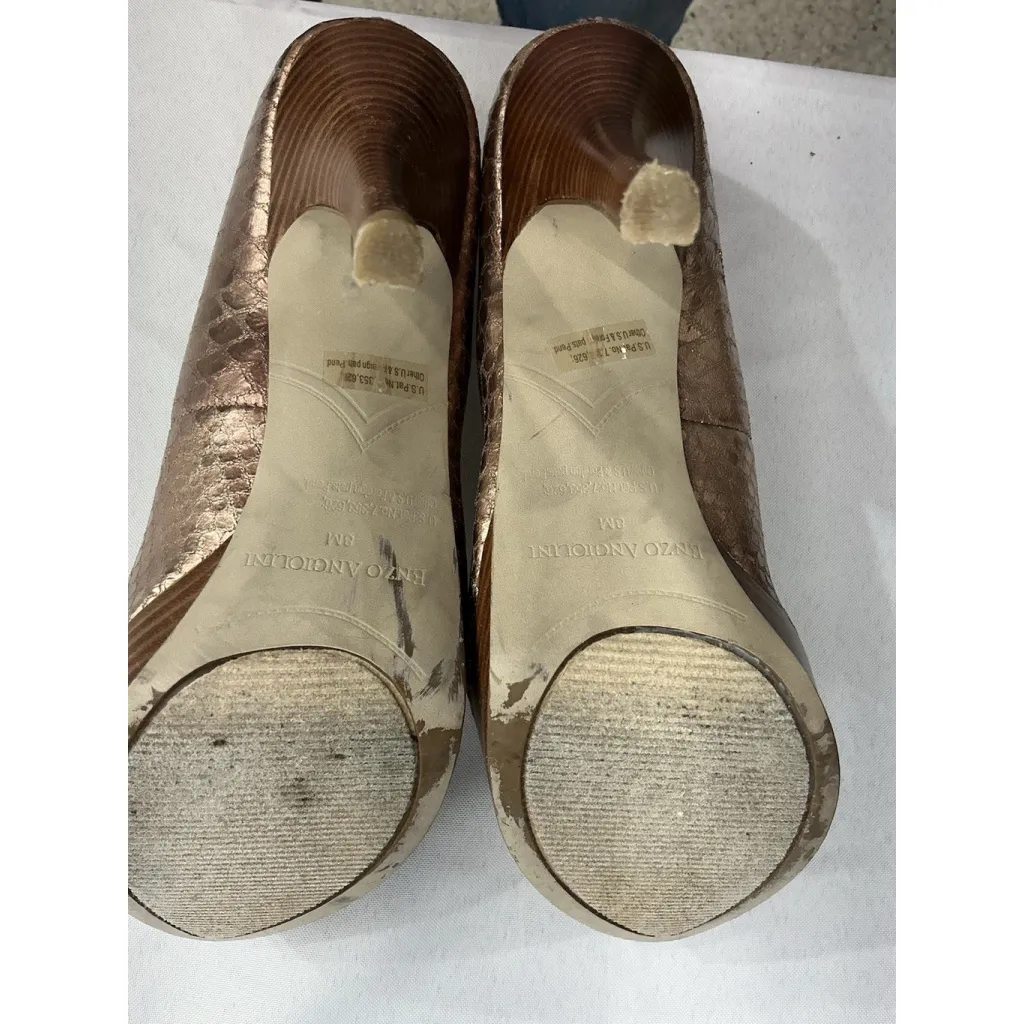 Womans Enzo Angiolini Easmiles Platform Pumps 8 M Gold Snake Stiletto’s Heels - Image 8