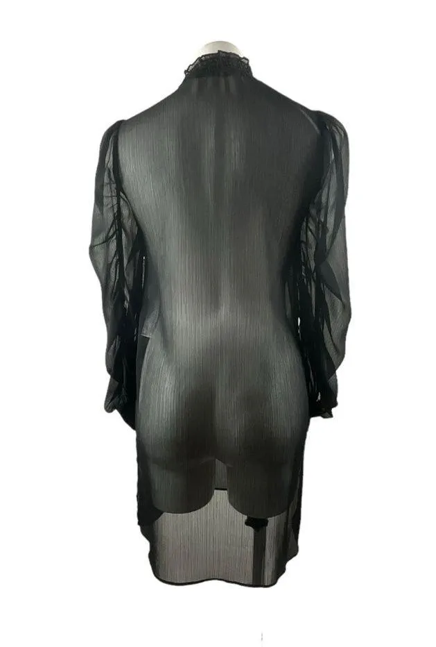 Zara Black Sheer Smocked High Neck Smocked Front Panel Ruched Sleeve Dress - Image 13