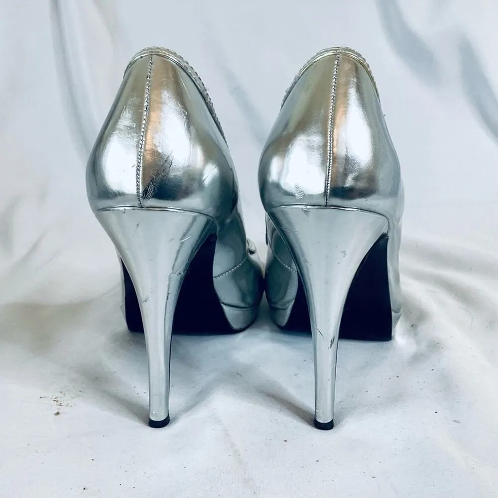 Colin Stuart Silver Peep Toe Pumps - Image 4
