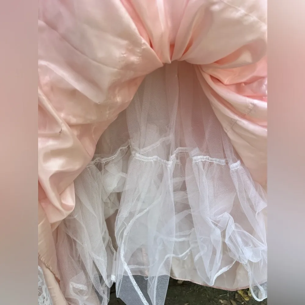 Vintage 80s ZumZum Peach Ruffle Lace Pickups Miss Peach Bo Peep Gown Dress 5/6 Orange Size XS - Image 9