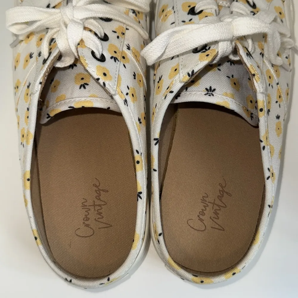 Crown Vintage Slip On Sneakers Mules Floral Print Women’s 9.5 White & Yellow - Image 3