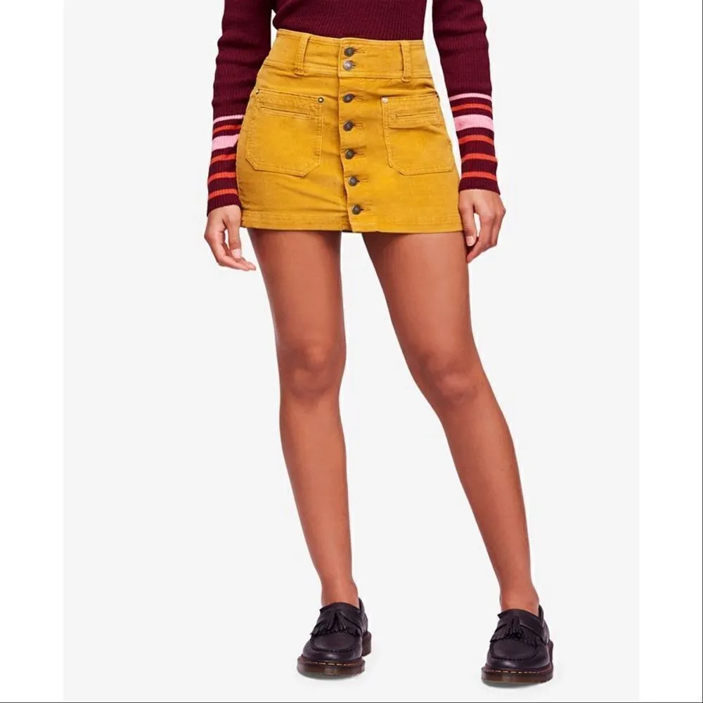 We The Free Free People Y2K Joanie Corduroy Button Up Micro Mini Skirt Yellow 29 - Image 11