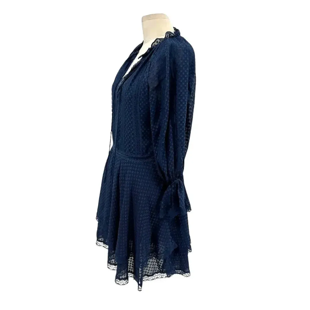 Alice + Olivia Joanne Mini Dress Lace Trim Ruffle Tiered 3/4 Sleeve Blue Size 2‎ - Image 8