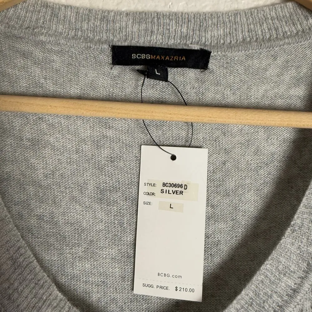 BCBGMaxAzria Gray Angora Wool Pointelle Long Sleeve Sweater Dress Size Large - Image 9