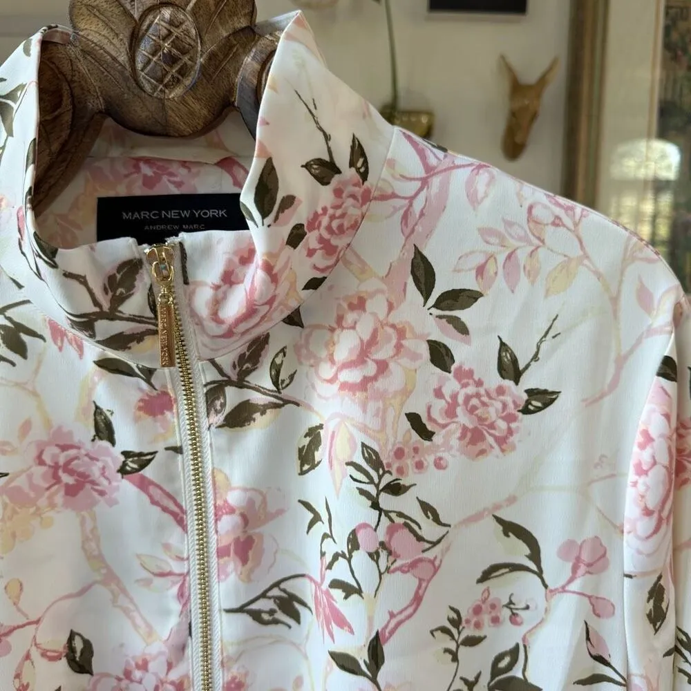 Andrew Marc New York Floral Satin Baseball Jacket M - Image 2