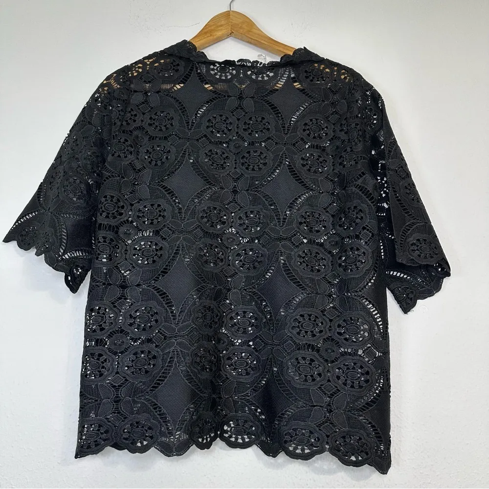 UMGEE Crochet Top Boho Hippie Black Size S-M Blouse Sheer Floral - Image 2