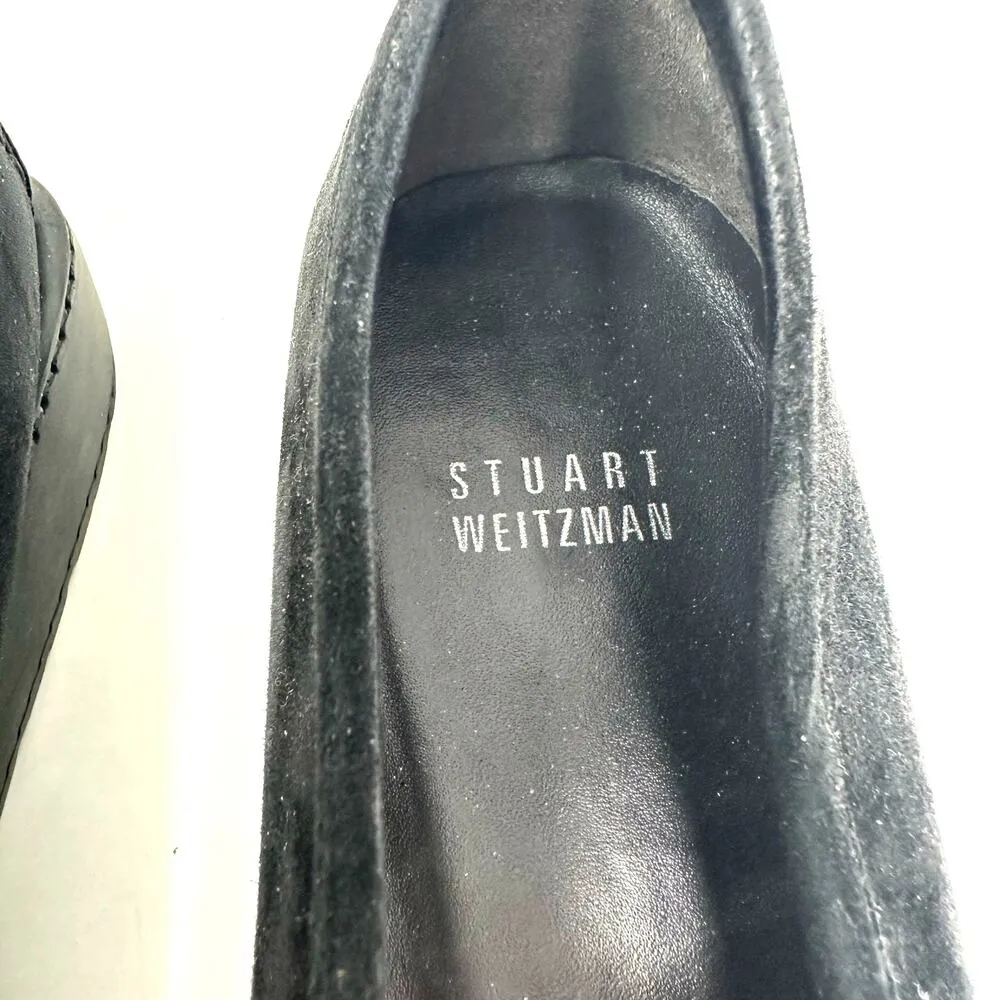 Stuart Weitzman Size 10 Flats Black Suede Loafers Stitched Buckle Slip On Casual - Image 6