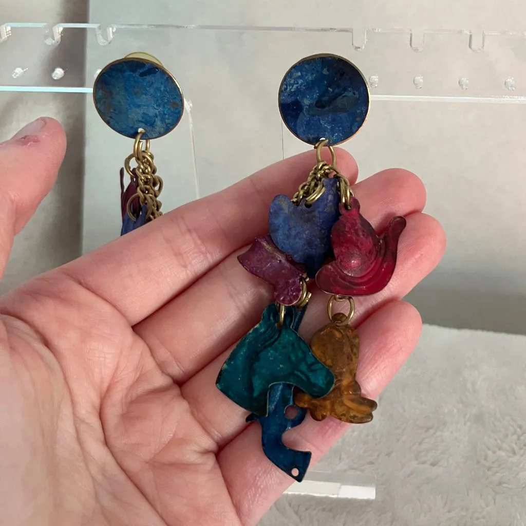 Vintage 90s Western Charm Colorful Dangle Earrings Horse Cowboy Boot Whimsical - Image 5