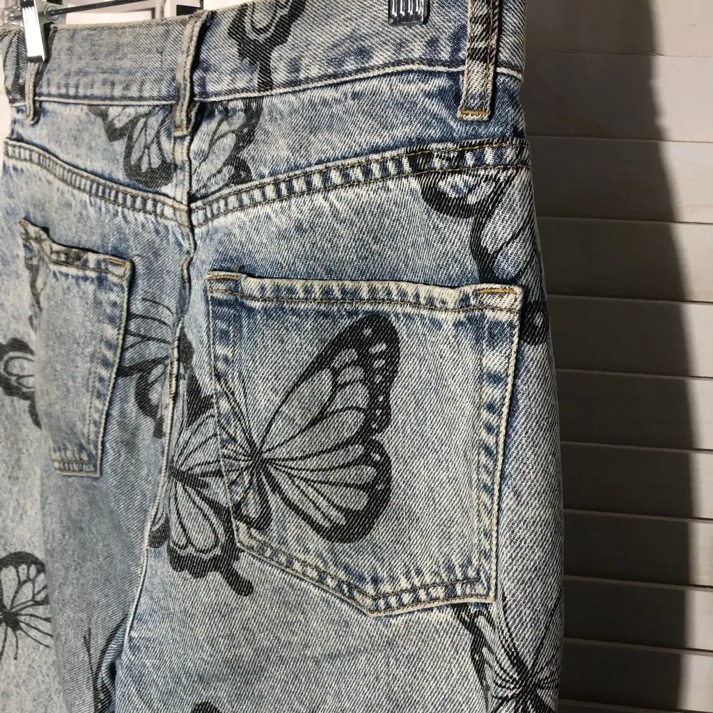 PacSun Eco Butterfly Jeans High Waisted Straight Leg Raw Hem Light Wash Blue 26 - Image 8