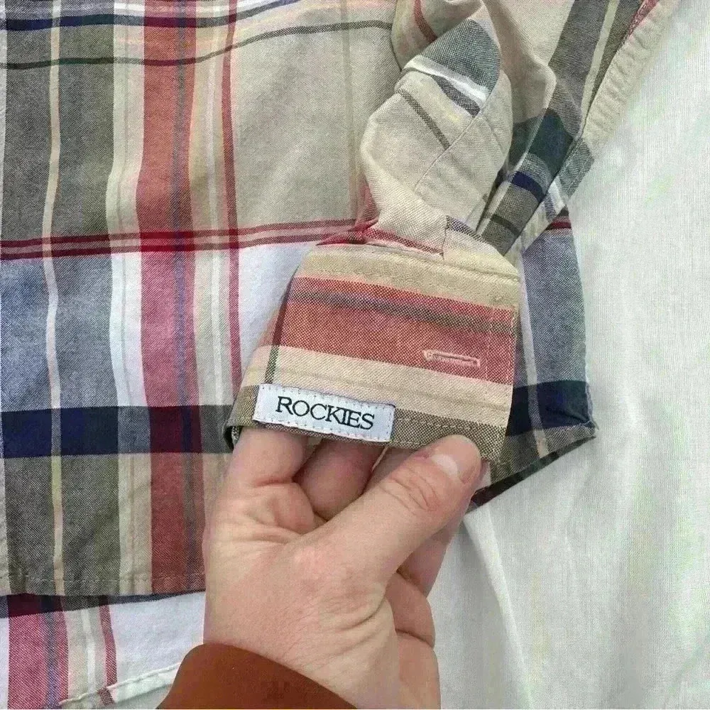 Rockies Tan Plaid Button Down Shirt size M Size M - Image 7