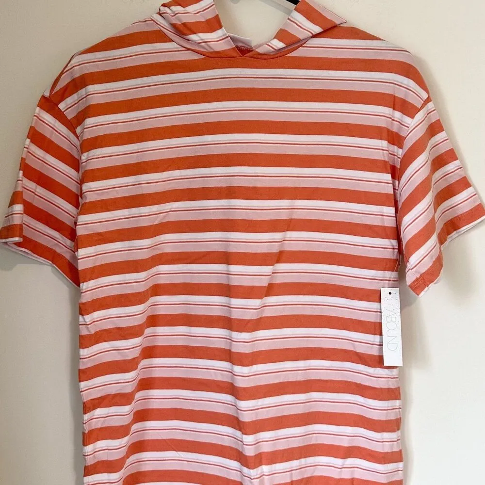 NWT Abound Striped Hooded T-Shirt Dress in Coral Pink Mia - Size: XXS - Image 4