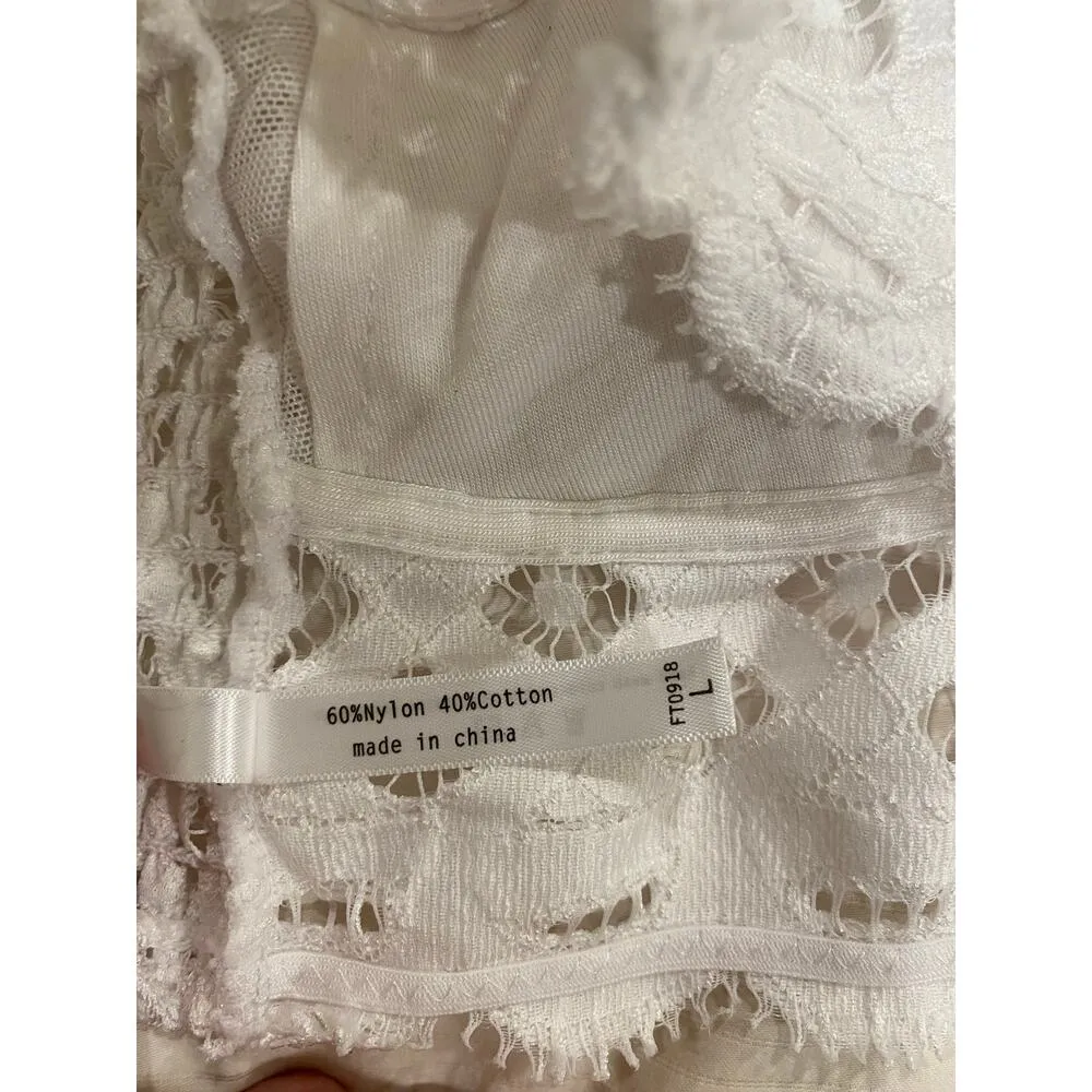 Anemone Wirefree Crochet Bralette Womens Size Large White Strappy Bra - Image 10