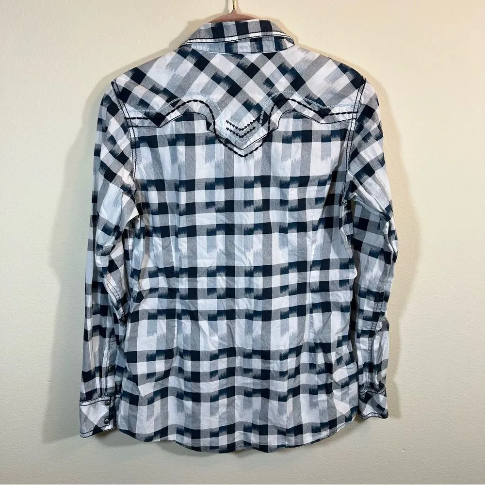 ✨ Ariat Women’s White Blue Plaid Snap Long Sleeve Shirt Medium - Image 12