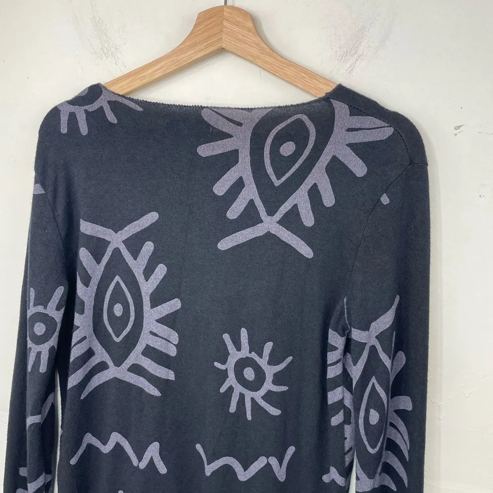 New Collection Italy Angora Blend Pullover Light Sweater tight Knit Abstract S/M Black - Image 8