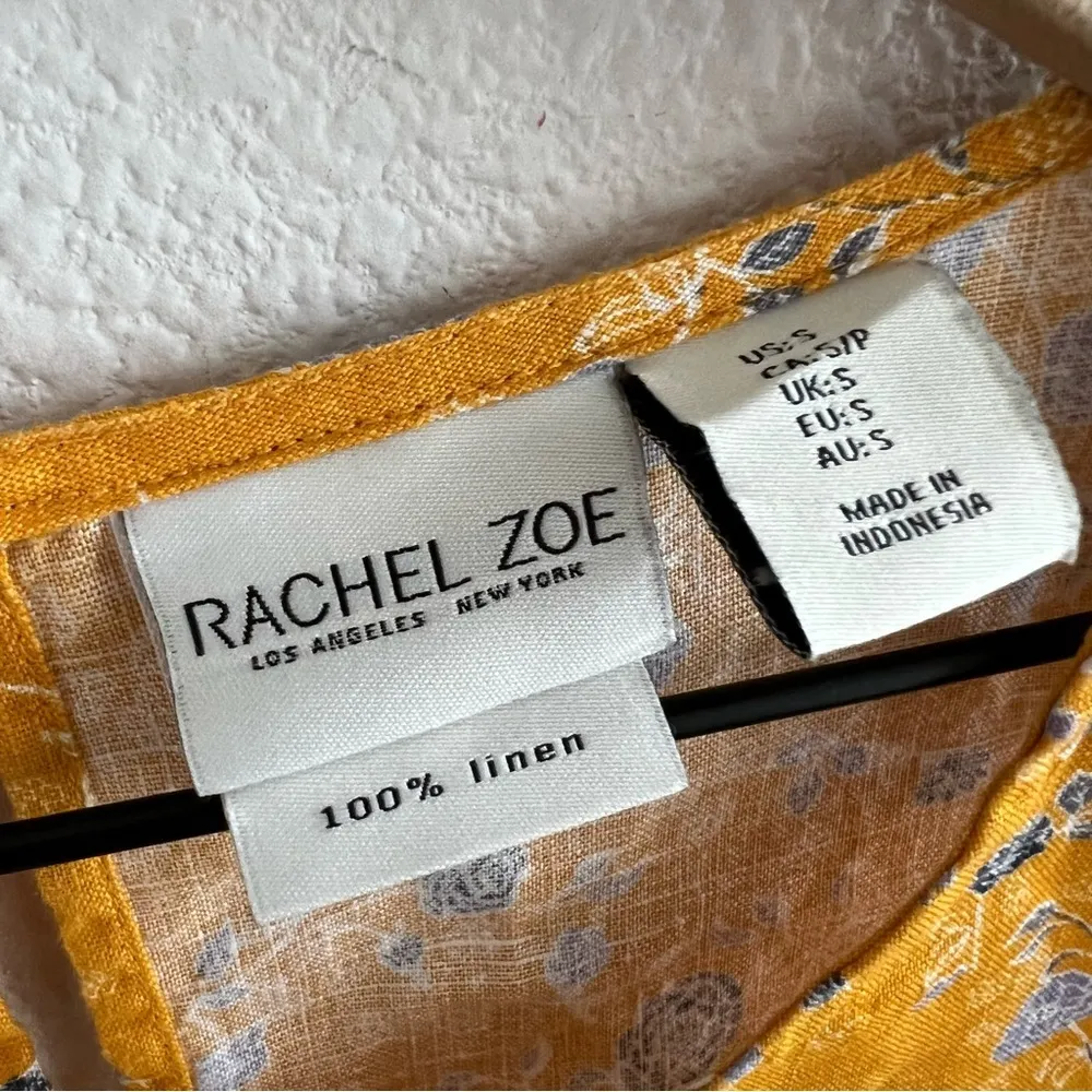 Rachel Zoe 100% Linen Yellow Floral Dress US Small - Image 2