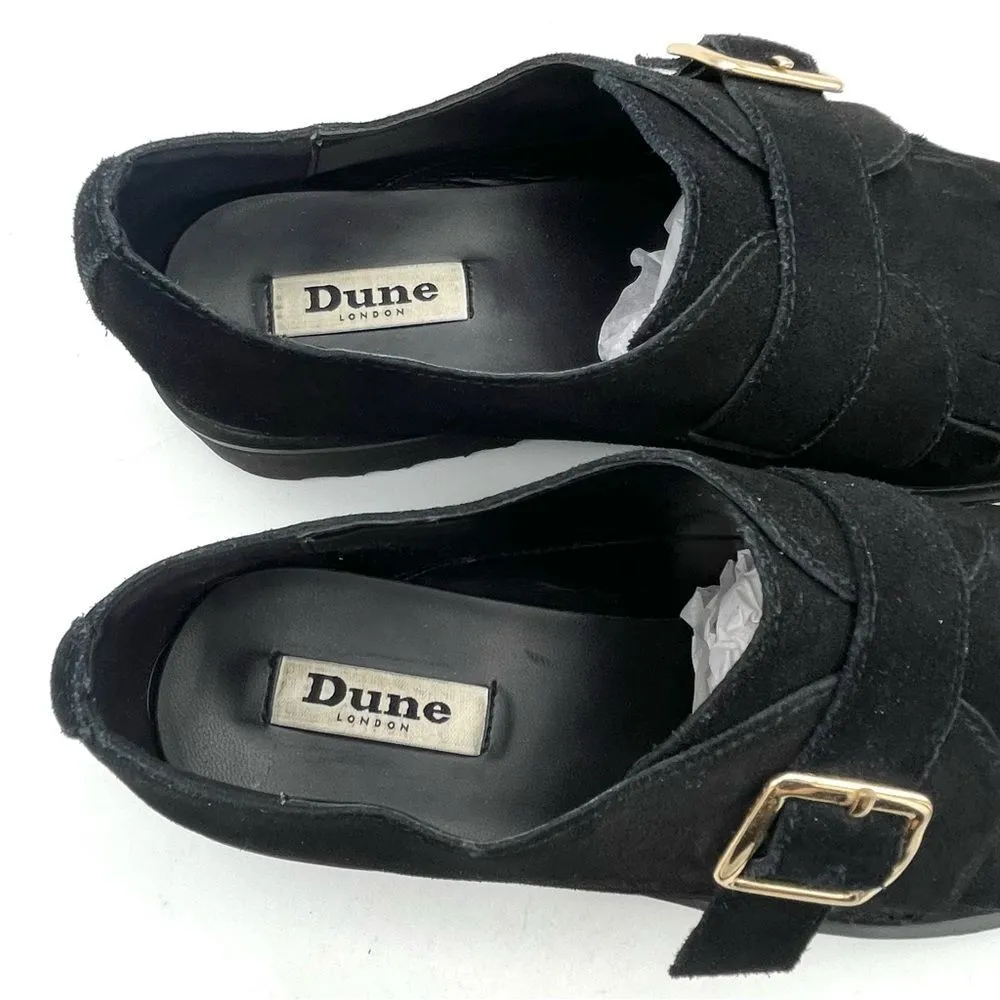 Dune London Black Suede Kiltie Flipped Lug Sole Monk Strap Loafers Womens Size 8 - Image 13