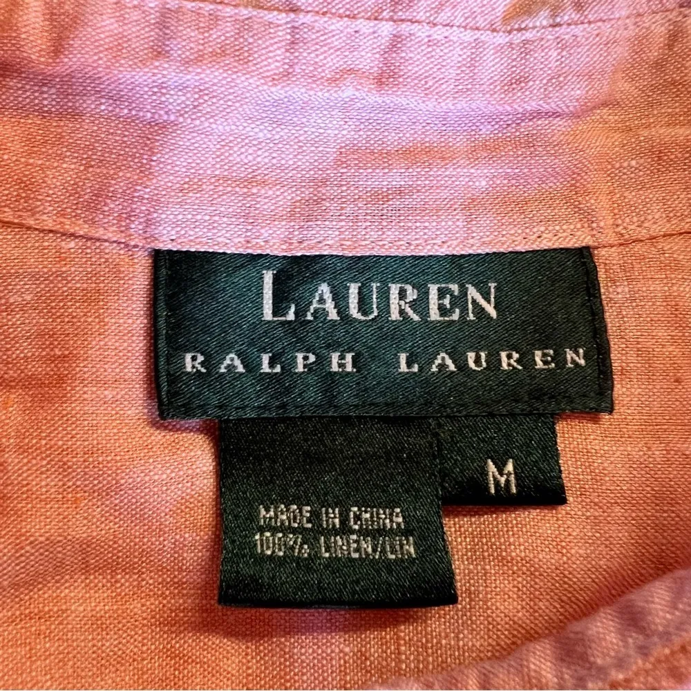 Lauren Ralph Lauren Pink 100% Linen Button Up Blouse Casual Resort Wear Medium - Image 3
