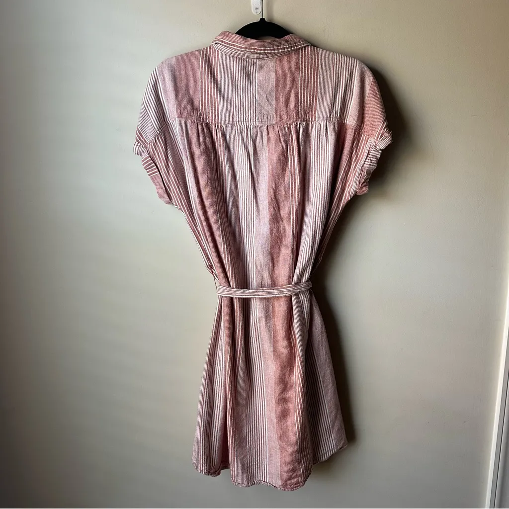 American Eagle Women’s Striped Short Sleeve Button Front Shirt Dress Linen Blend - Image 4
