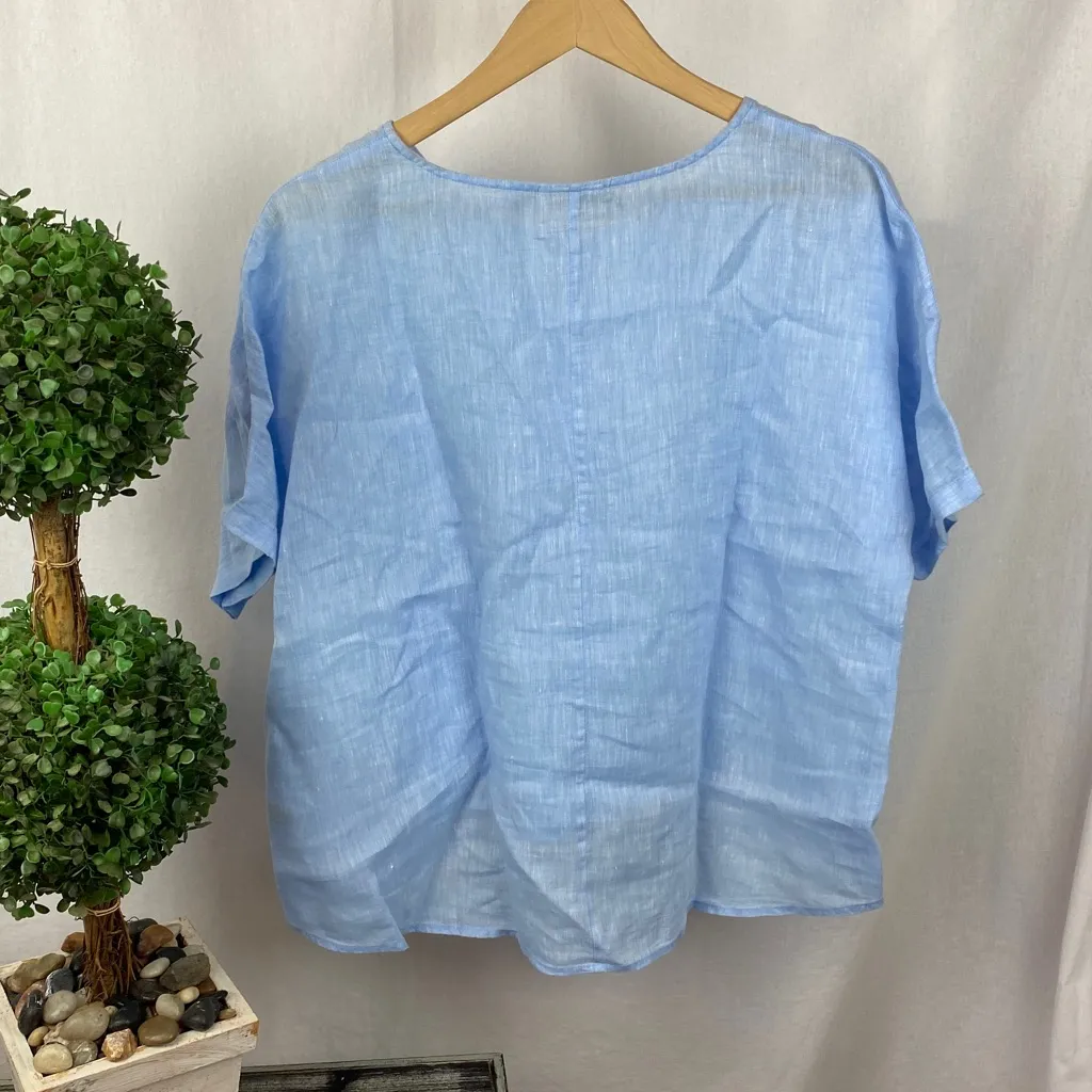 J Jill 100% Linen Short Sleeve Blouse Top PS Blue Size undefined - Image 2