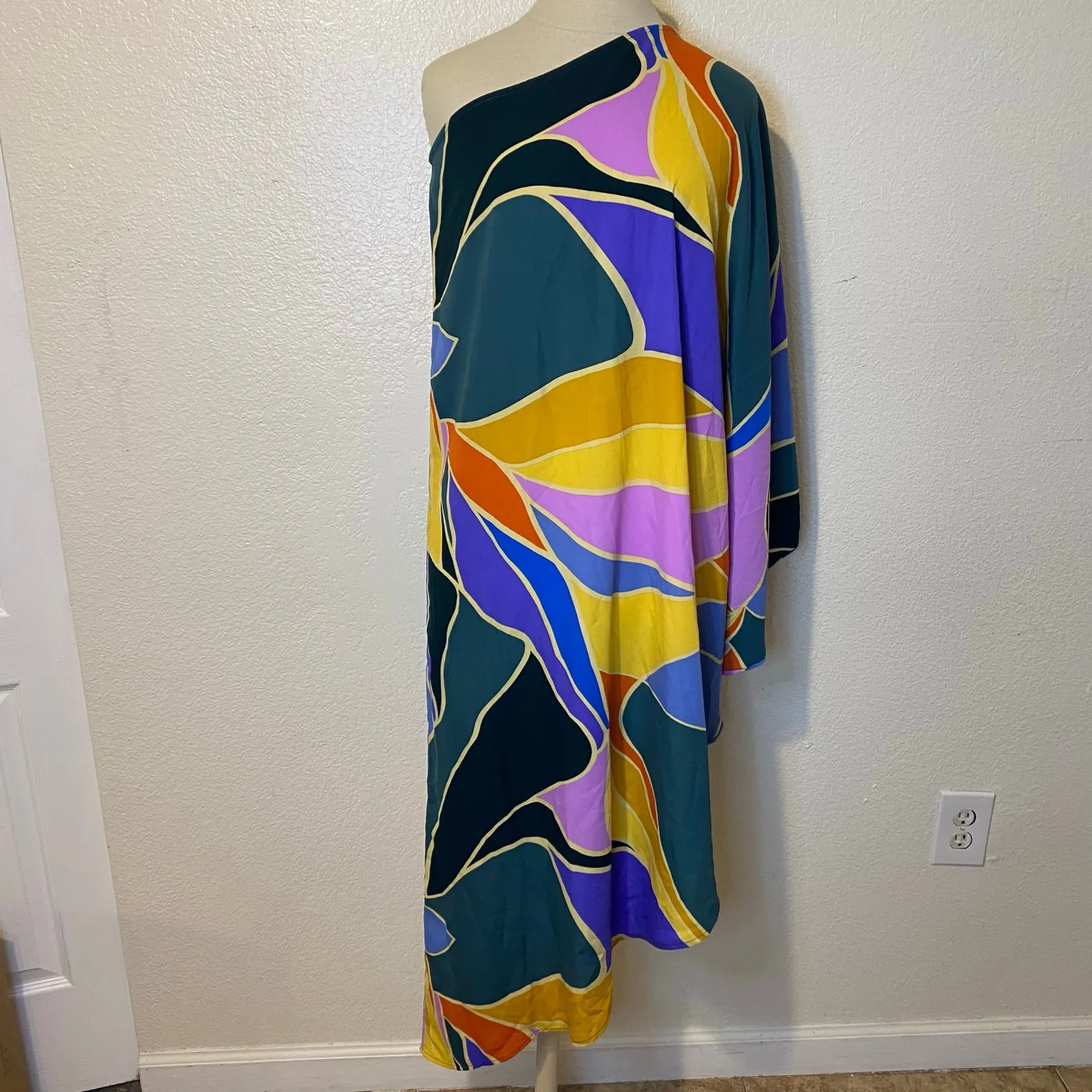 Tyche Multicolored Printed Asymmetric One Shoulder Made In USA Size Small - Image 3