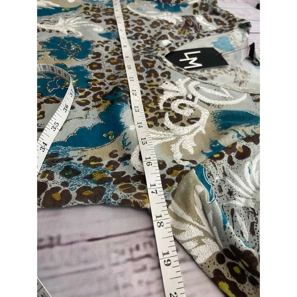 Le Mieux Top Womens S Floral Sequin Glitter V Neck 3/4 Sleeve Cotton Blend NEW - Image 8