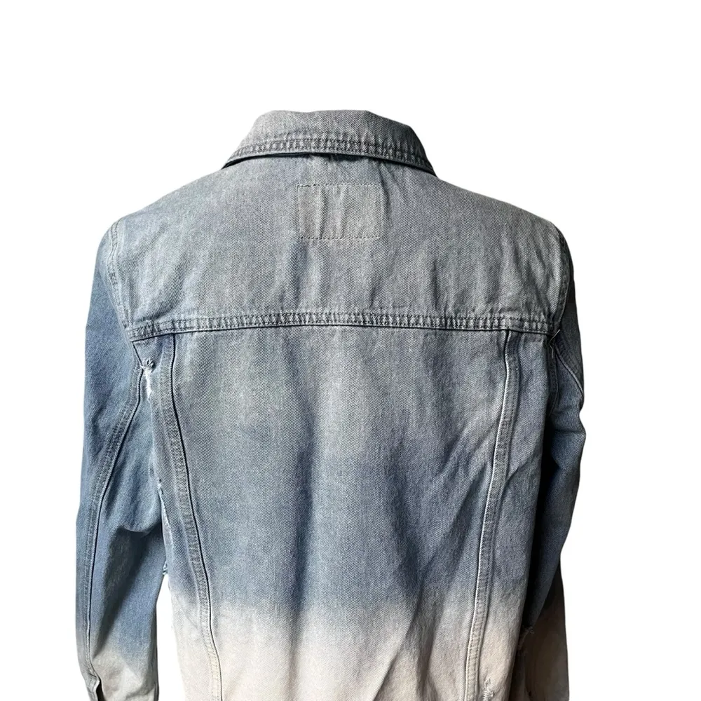 BLANK NYC Distressed Bleach Dip Dyed Ombré Denim Jacket, Sz L - Image 9