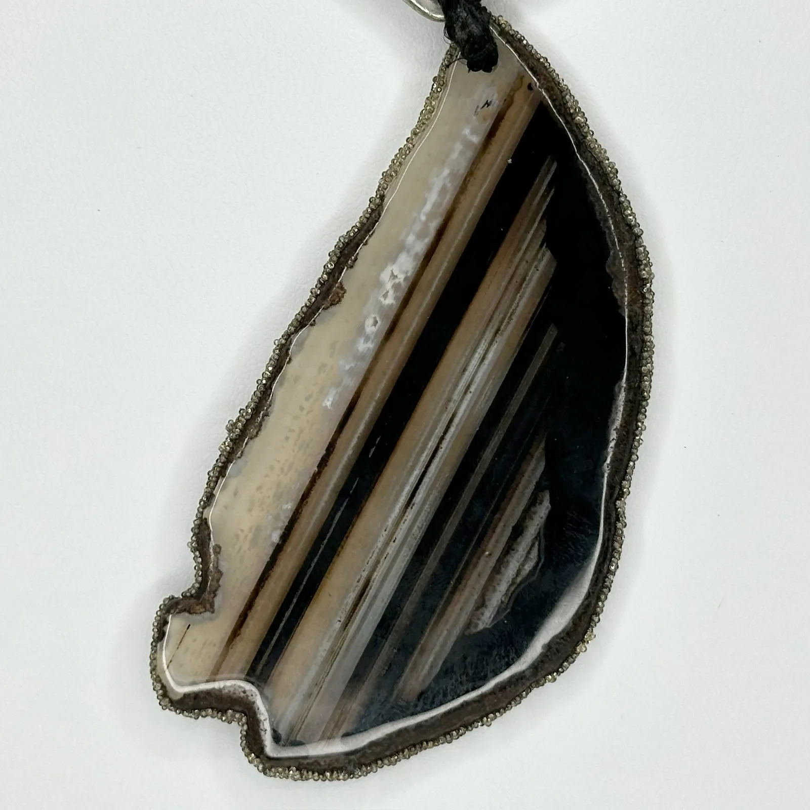 Chico's Striped Slab Pendant on Black Cord and Silver Tone Necklace ✨ - Image 4