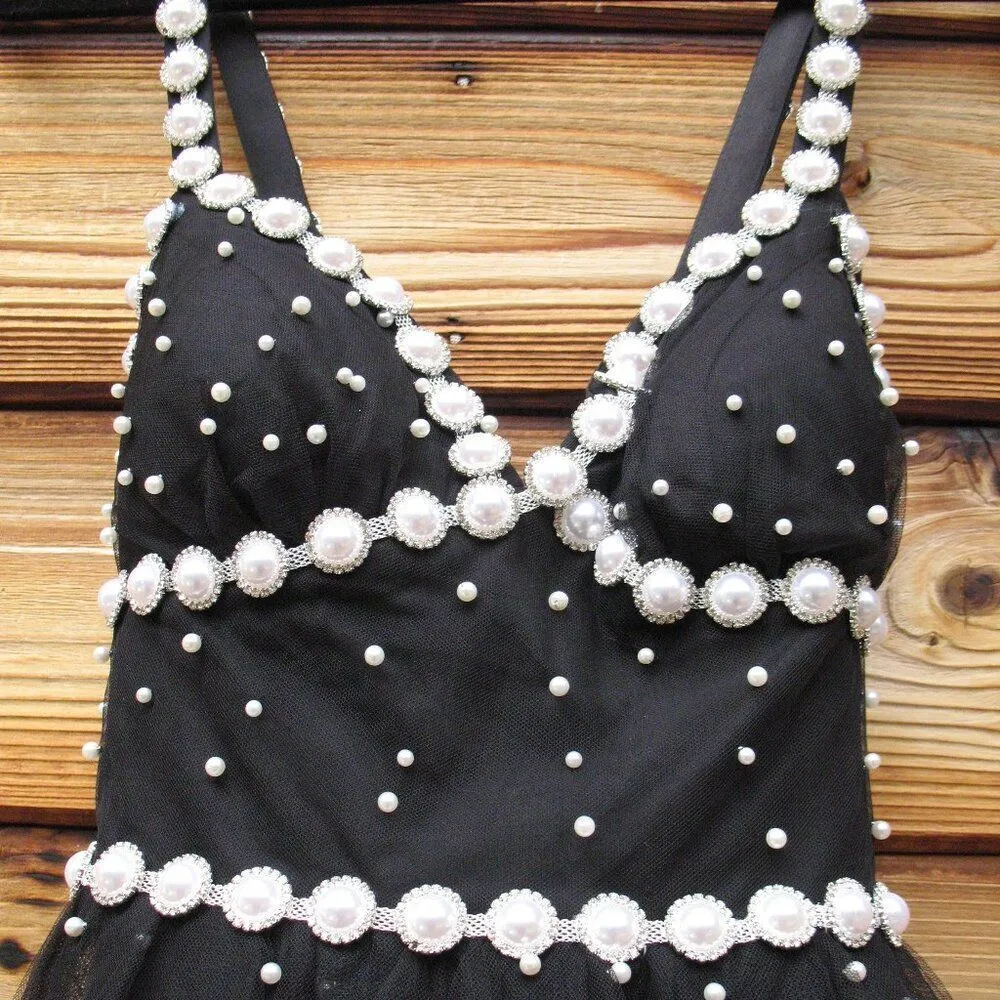 MAC DUGGAL 20747 Black Pearl Beaded High Low Gown Dress - Image 11