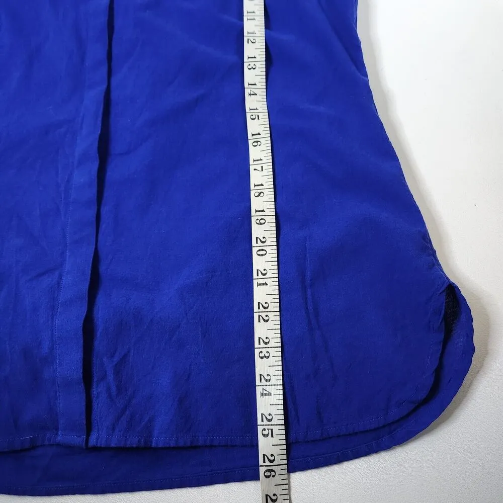 Chico's Women's Sz 0 Button Up Shirt Royal Blue 3/4 Lace Up Sleeves 100% Cotton - Image 9