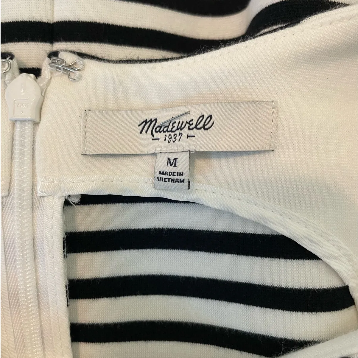 Madewell Women Mini‎ Dress M Ivory Black Stripes Preppy Coastal Travel Nautical - Image 2