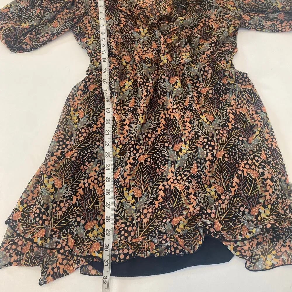 Topshop Surplice Neck Ruffle Sheer Mini Dress Forest Print Lined EUC Sz 6 - Image 13