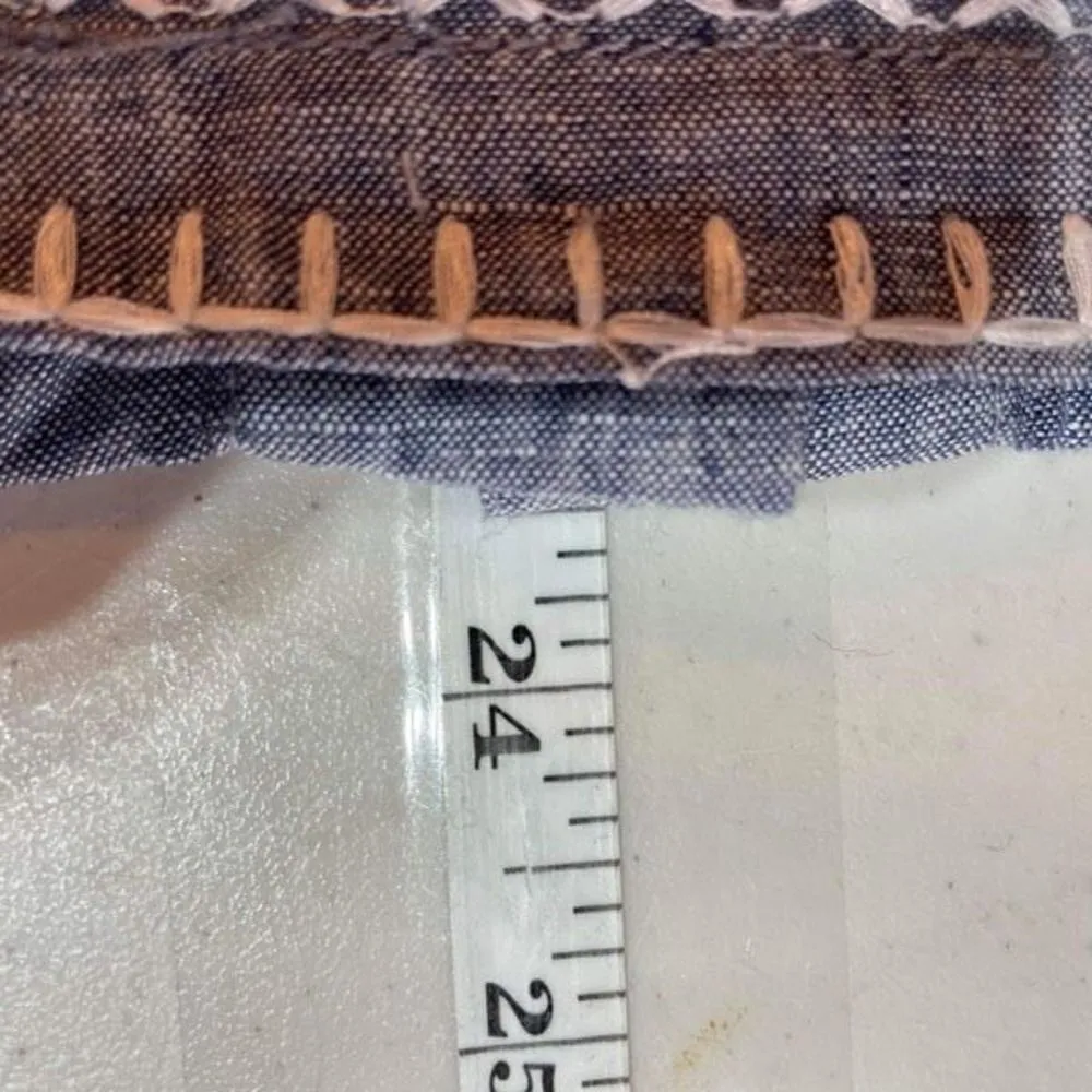 Sigrid Olsen Women's Linen Chambray White Embroidered Trim Top Blue Size XS - Image 8