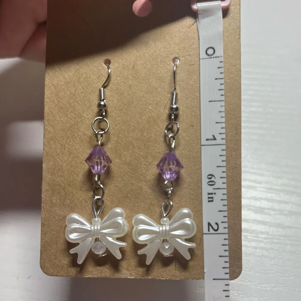 Purple & White Coquette Bow Earrings - Image 7