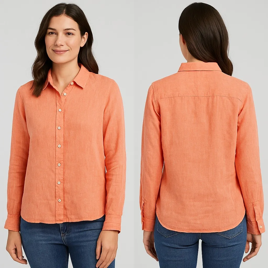 J.Crew Baird McNutt Irish Linen Button Down Shirt Women's 14 Coral Long Sleeve‎ - Image 2