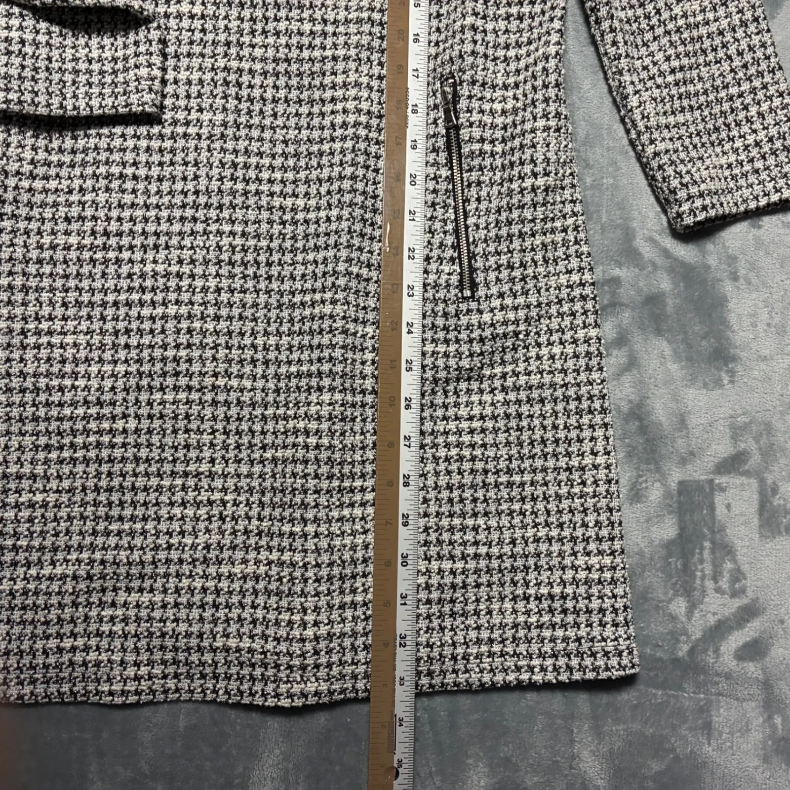 GAP Tweed Houndstooth 3/4 Long Sleeve Zip Pocket Mini Dress Women's M - Image 7