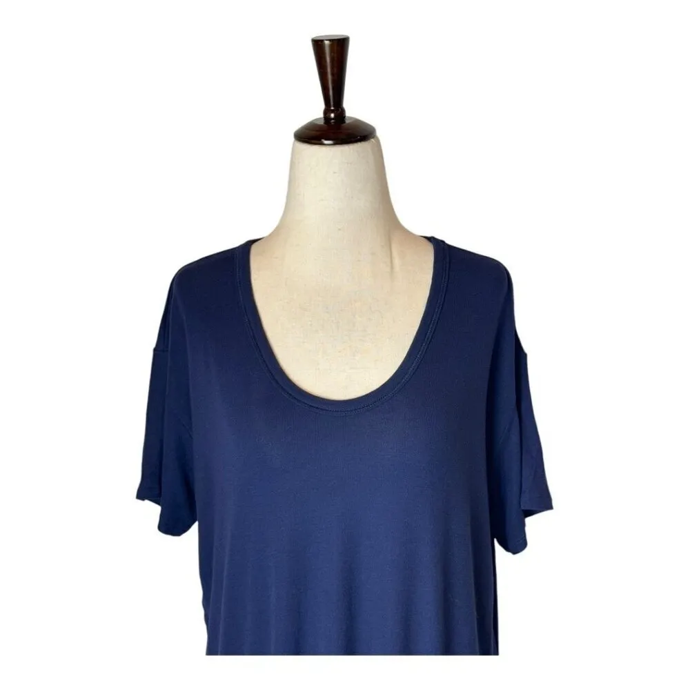 Theory Shirt Women Large Navy Blue Short Sleeve‎ Drapey Viscose Easy Tee Preppy - Image 5