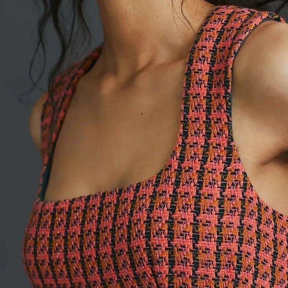 Tweed Dress coral black square neck sleeveless business work Maeve - Image 6