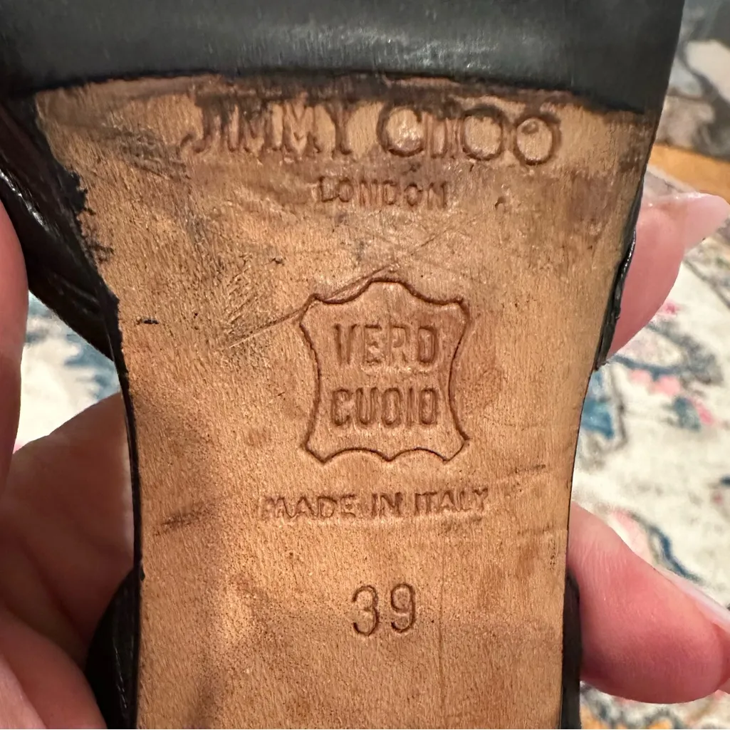 Jimmy Choo Chana K black leather cutout halter pointy toe heels vintage Size 39 - Image 9