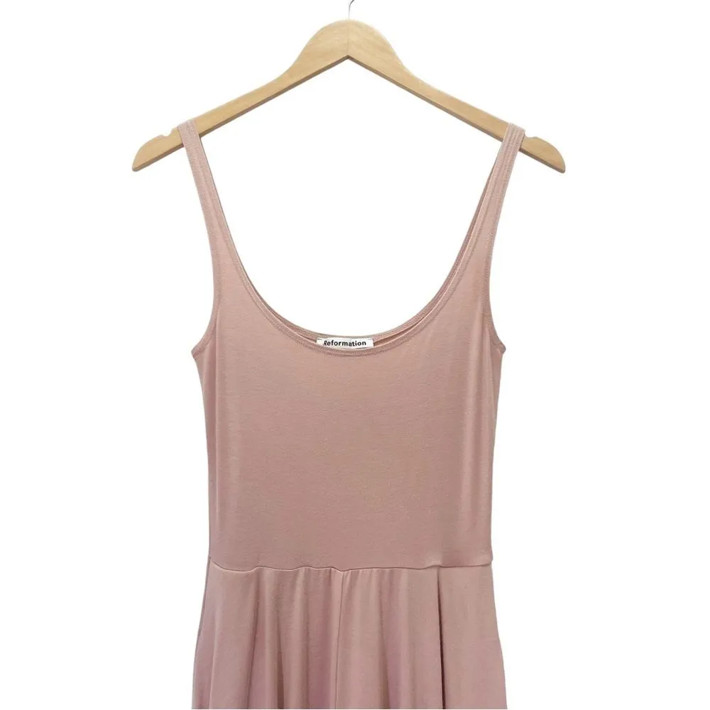 Reformation Mary Tank Dress Blush Jersey Knit Scoop Neck Midi Women's Size Small - Image 9