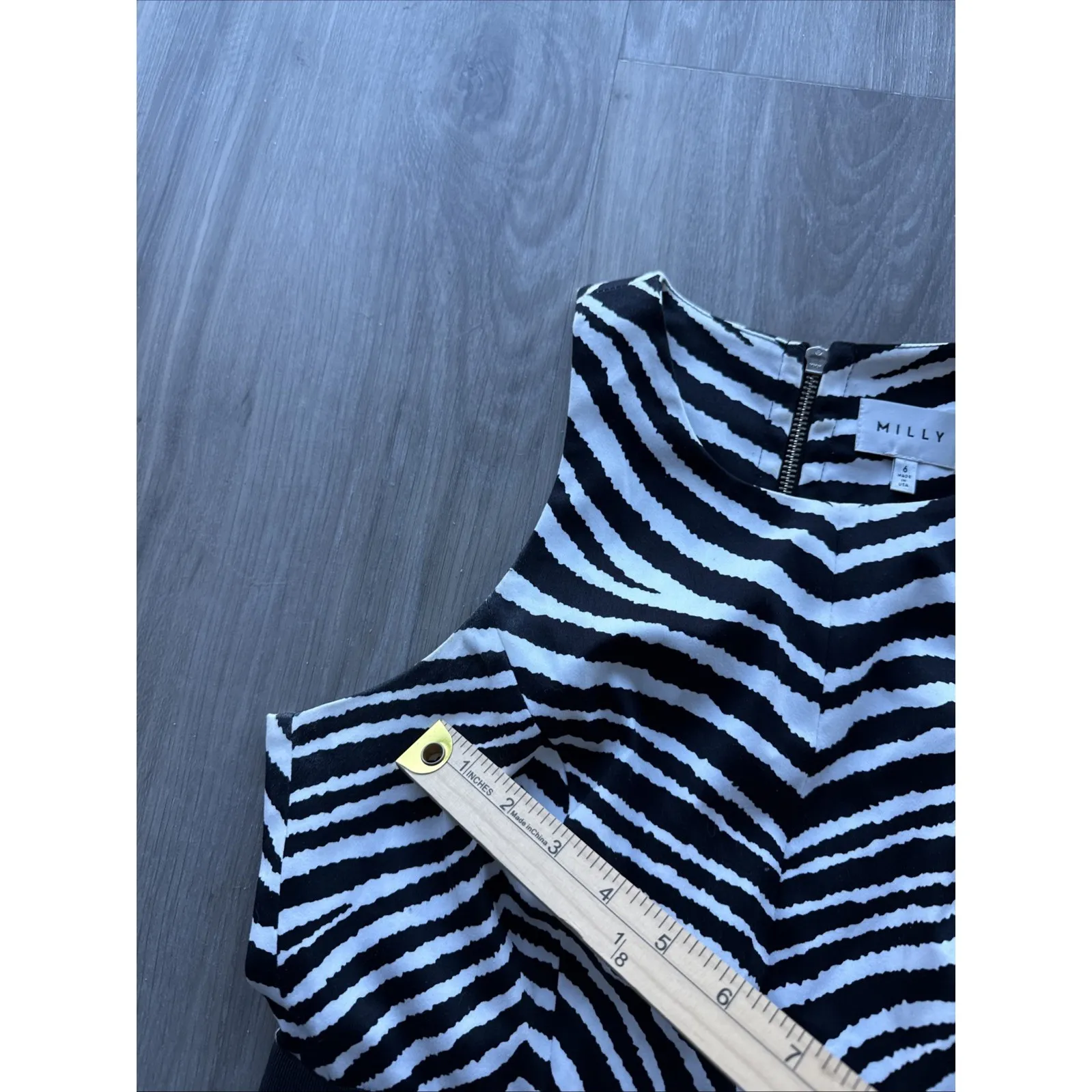 Milly Zebra Print Black & White Fit And Flare Knee Length Dress Sz 6 Semi Formal - Image 6