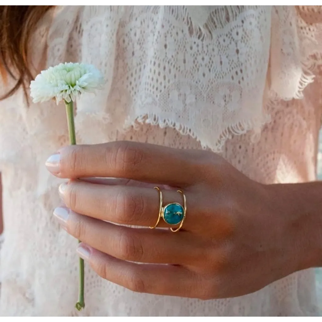 New Women's Large Turquoise Gold Filled Ring, Bar Band, Size 5, Jewelry‎ - Image 2