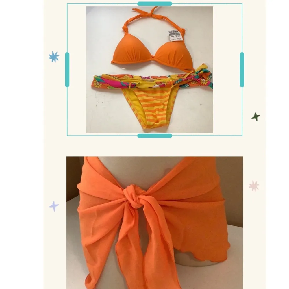 Recco Size M Brazilian Stripes & Flowers & Zuliana Orange Sarong New With Tags Yellow Size M - Image 2