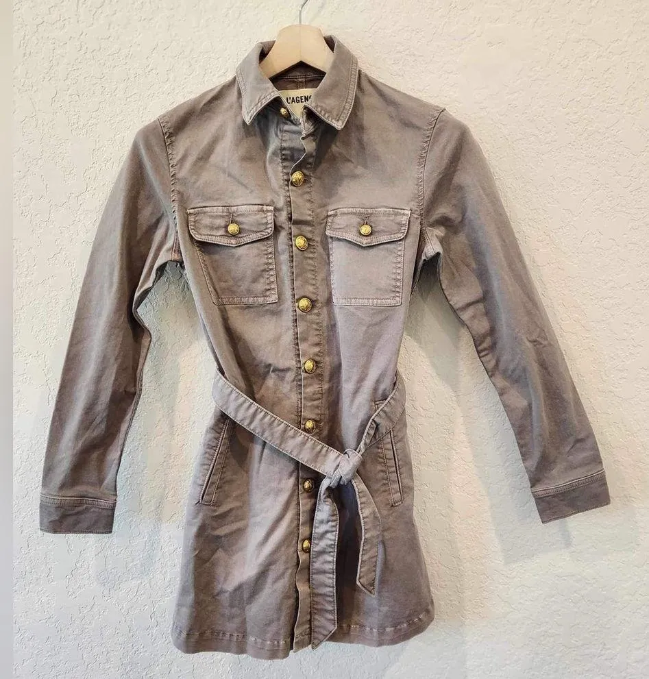 L'AGENCE Samantha Linen Safari Jacket Brown Size S - Image 2