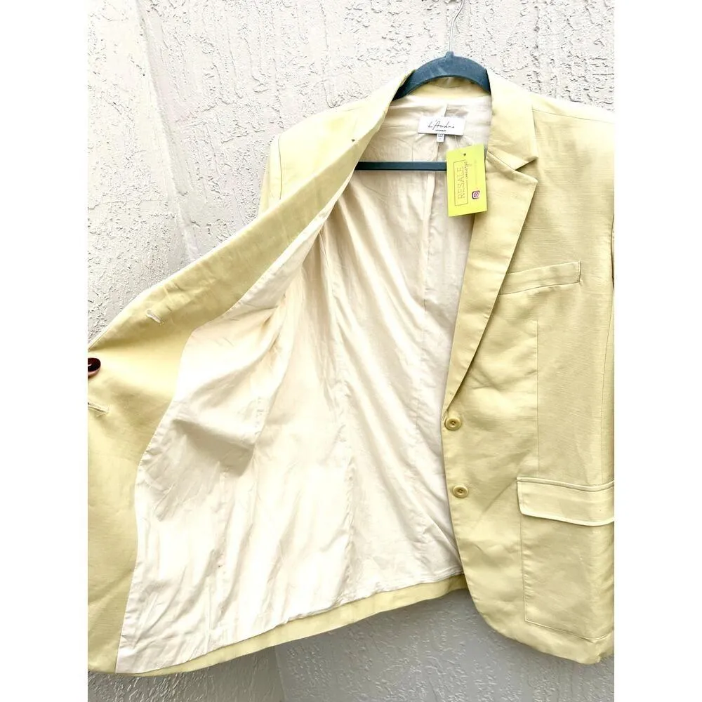 L'Academie Stretch Linen Back Tie 2 Button Boyfriend Blazer Beige Women's Small - Image 6