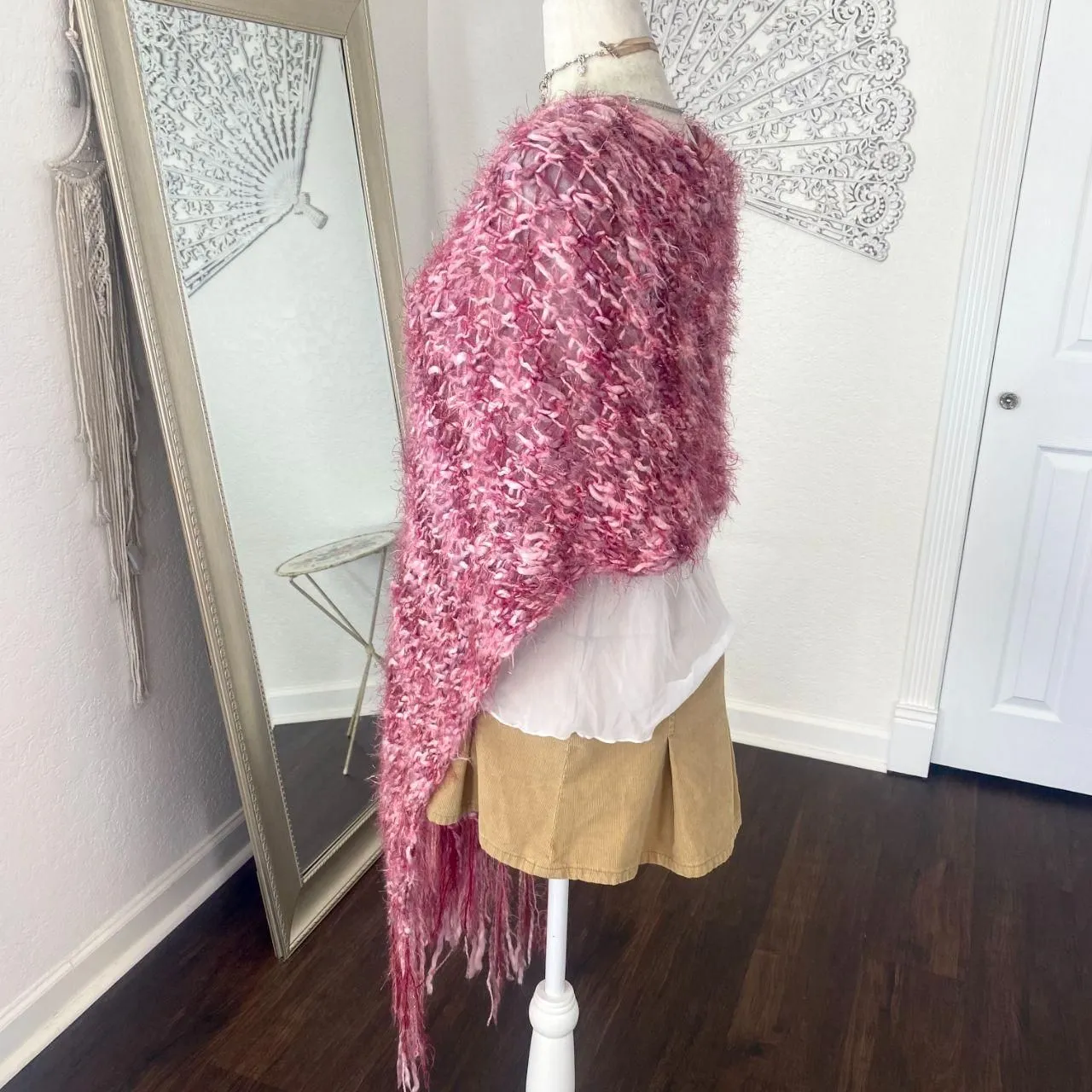 Early 2000's Pink Purple Y2K Fairycore Fuzzy Glitter Knit Heart Top Shawl OS Size undefined - Image 5