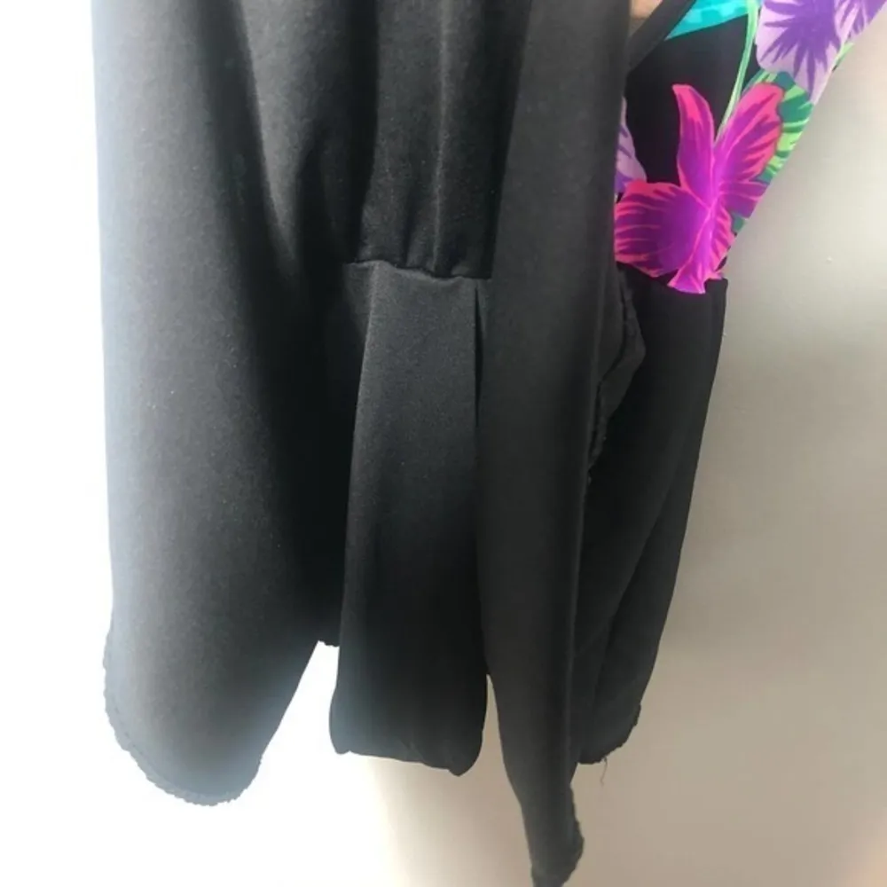 Vintage 60's 70's floral bathing suit skirt dress Black Size L - Image 7