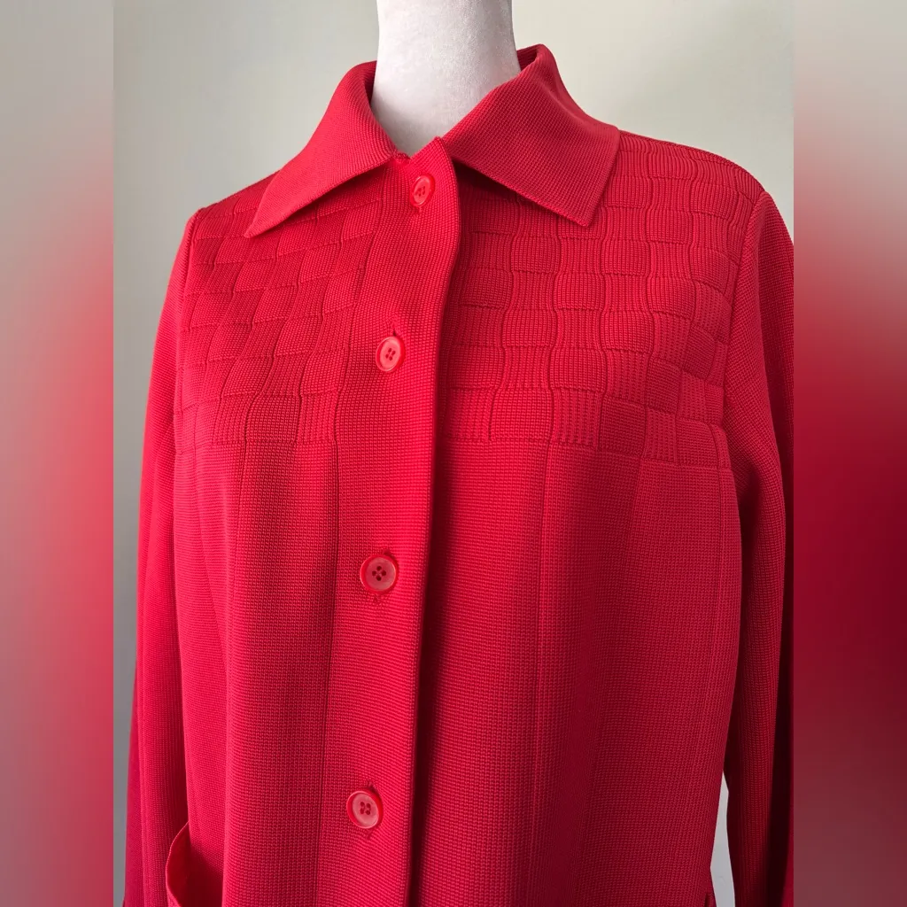 Vintage ‘70s Dorce Bright Red Button Front Collared Cardigan Sweater Size L - Image 3